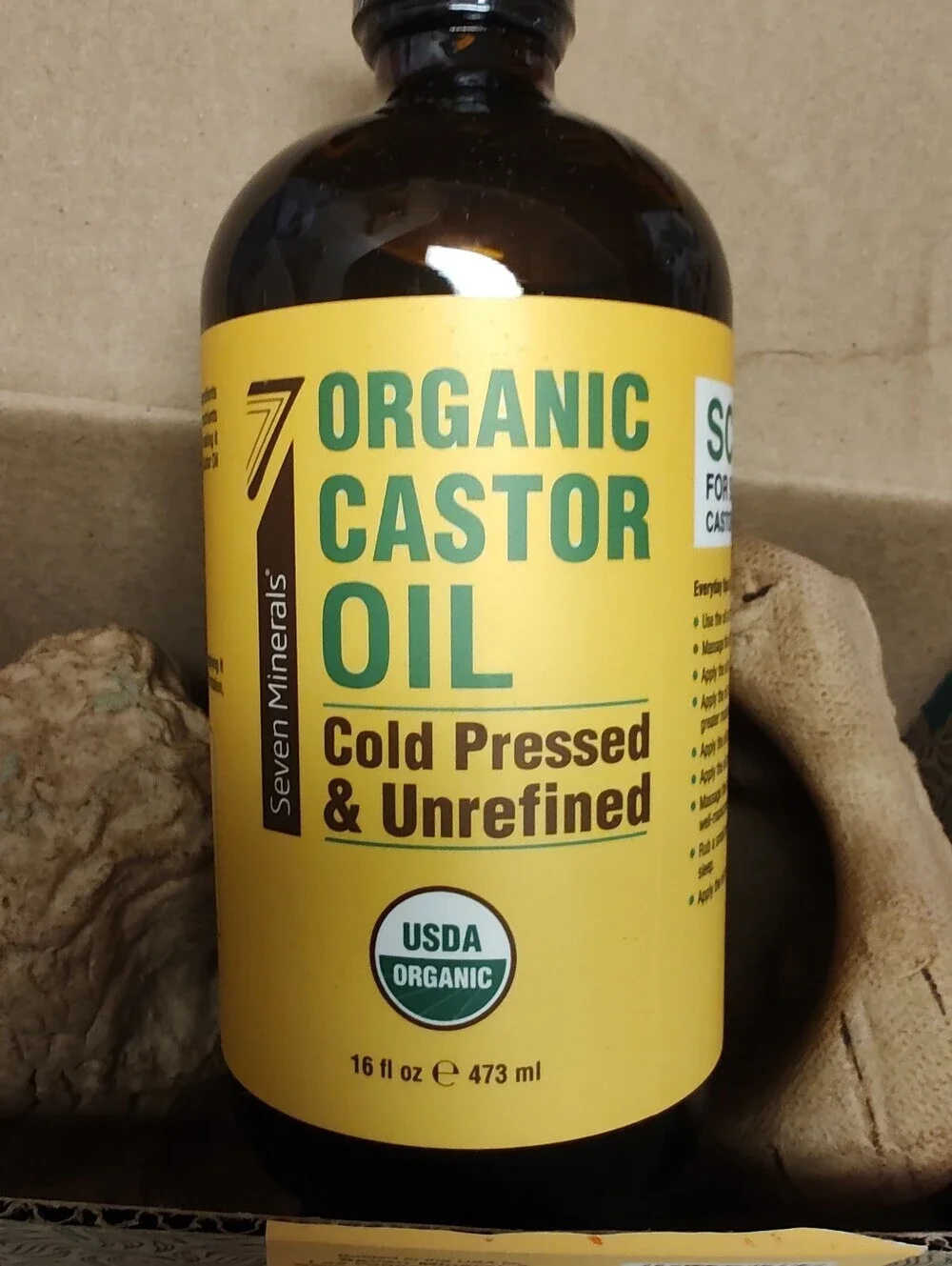 16oz Glass Bottle Castor Oil USDA Organic, Cold Pressed, Unrefined W/ Pump